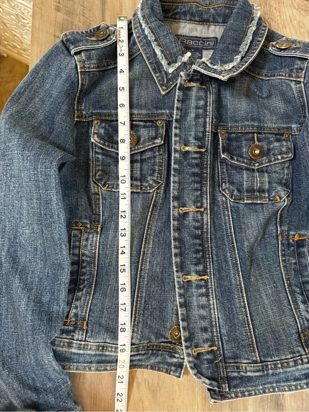 Baccini Blue Denim Jacket with Peace Sign Patch